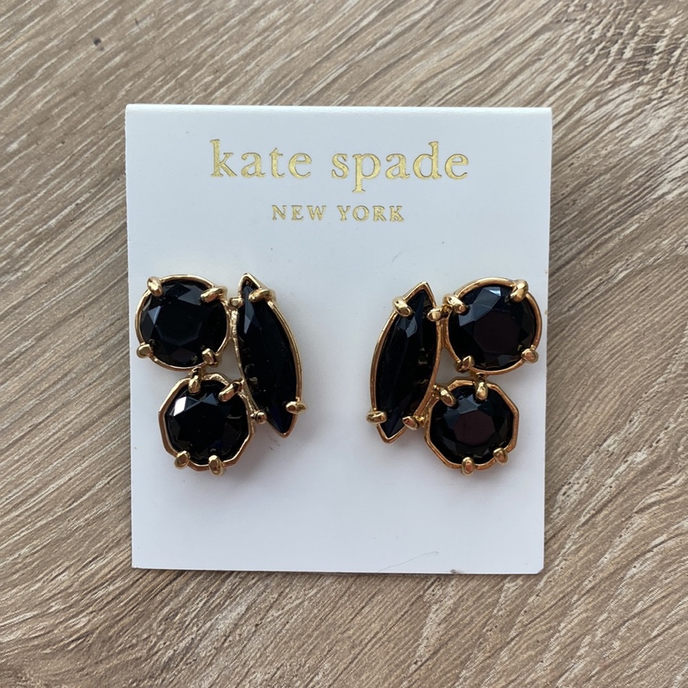 14K Gold Fill Kate Spade Black and Gold Earrings NWT - Picture 2 of 4